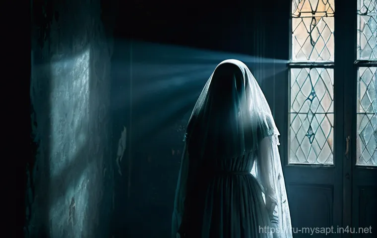 신비아파트 귀신 성우 분석 - **Sinister Whisper of the Shadowed Hall**
A translucent, ethereal female ghost, appearing in a d...
