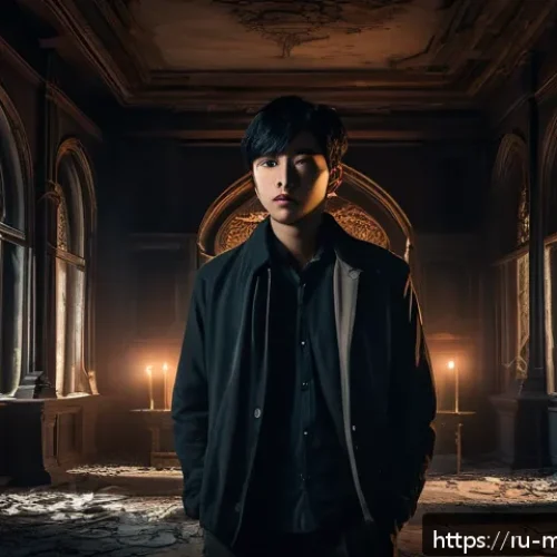 Home 32 신비아파트 팬소설 추천 - A mysterious scene inside an ancient, dimly lit abandoned mansion inspired by Shinbi Apartment, feat...